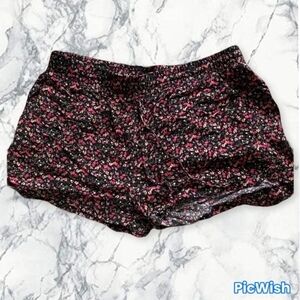 Floral Print Women's Shorts - Black & Pink